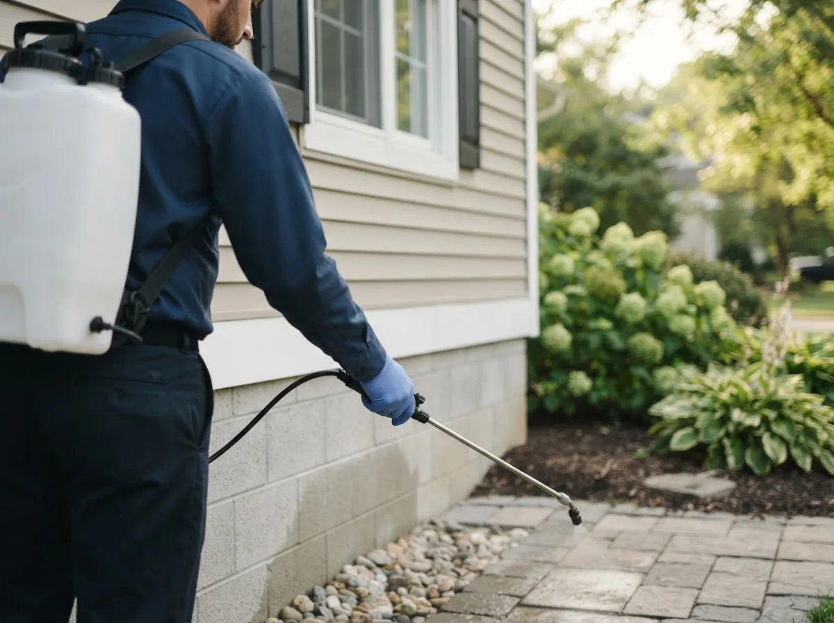 Pest control technician inspecting a home in Victorville, CA